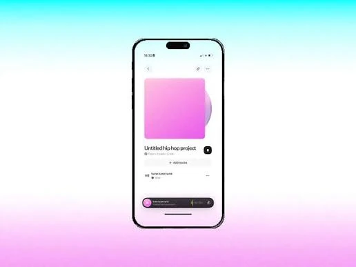Phone screen showing the Untitled app with a hip hop sample project open