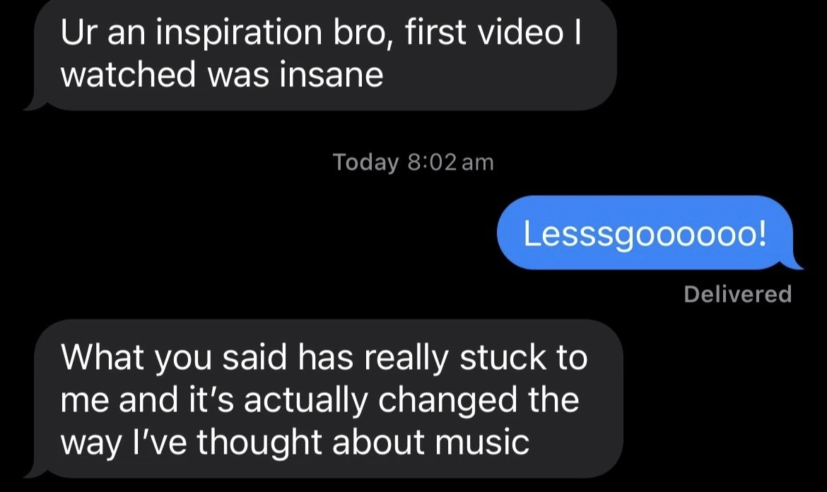 Screenshot of a DM saying the accelerator changed how they think about music