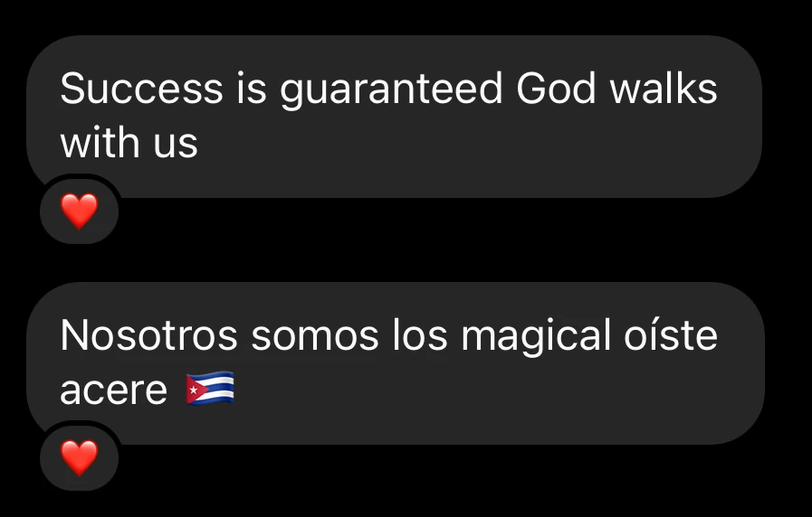 Screenshot of a DM celebrating a win after the mentorship