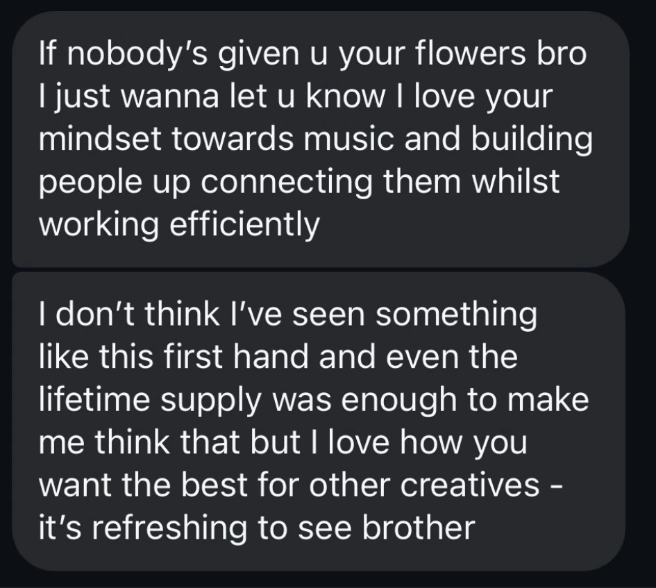 Screenshot of a DM crediting the accelerator with changing their mindset